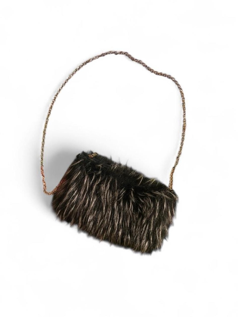 Y2K Emo Grunge Black Faux Fur Shoulder Bag Chain Strap